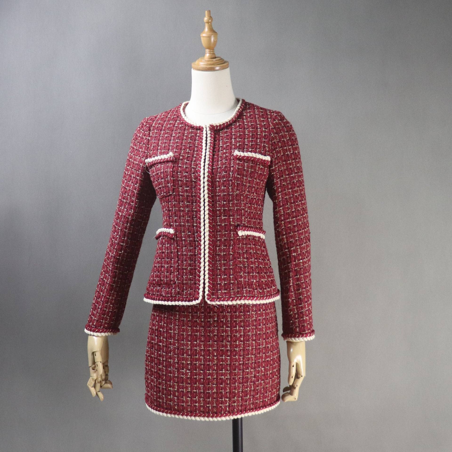 Damen Designer Inspiriert Custom Made Pailletten Tweed Quaste Blazer + Rock Anzug Schwarz von Fashionpioneer15