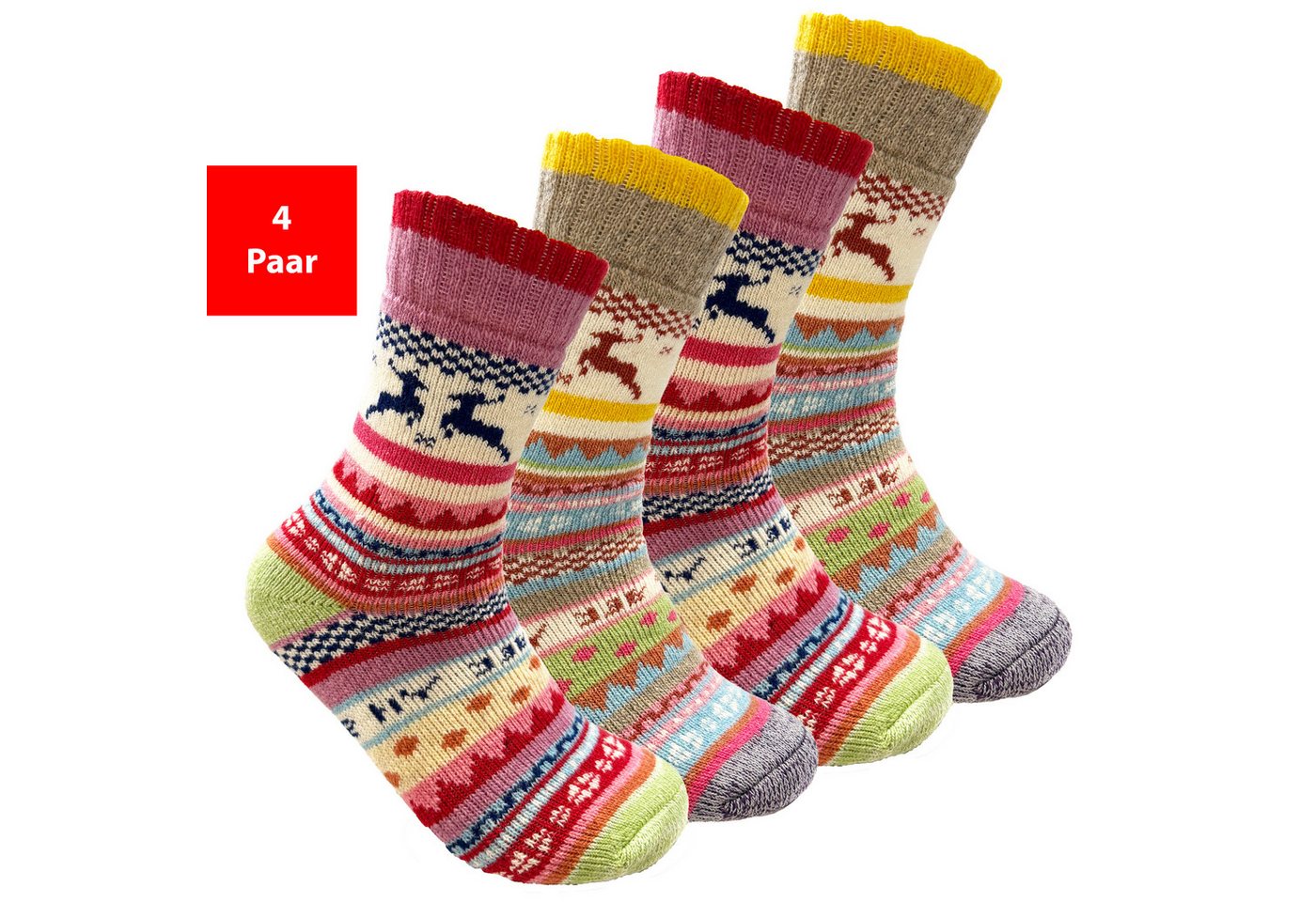Fashionschmiede Thermosocken Norweger Thermo Socken 4er-Pack – Warm & Bequem (Spar-Set, 4-Paar, 4er-Pack) 37 % Wolle für natürliche, langanhaltende Wärme von Fashionschmiede