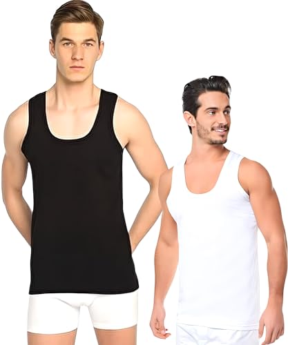 Fashionshowcase 10er Pack Unterhemden Herren Unterhemd schwarz weiß Tank Top 100% Baumwolle Größe S-4XL (DE/NL/SE/PL, Alphanumerisch, XL, Regular, Regular, Schwarz) von Fashionshowcase