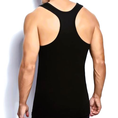 Fashionshowcase 2er/3er/4er/6er Pack Herren Schwarze Sport Unterhemden Tank Top Muskelshirts 100% Baumwolle Rambo Achselhemd Unterhemd sportich Größe S M L XL (as3, Alpha, l, Regular, Regular, 4) von Fashionshowcase