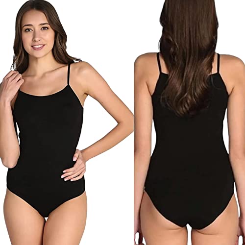 5 Stück Damen Body schmale Träger Trägerbody Spaghettiträger Baumwolle Größe S-XXL Bodys Schwarz Weiß (Schwarz, XL) von Fashionshowcase