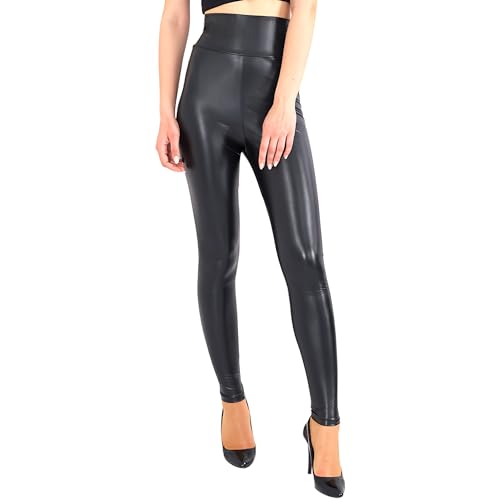 Fashionshowcase Damen Leggings Kunstleder Leggins gefüttert Leder Hose Hoher Bund S-5XL (38(M), Schwarz) von Fashionshowcase