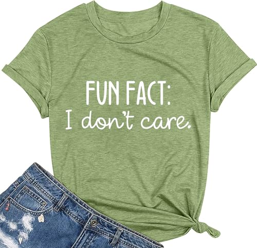 Fun Fact I Don't Care Shirts für Damen, lustiger Buchstabendruck, lässig, kurzärmelig, T44-hellgrün, Groß Fun Fact I Don't Care Shirts für Damen, lustiger Buchstabendruck, lässig, kurzärmelig, T44-hellgrün, Groß von Fashvacation
