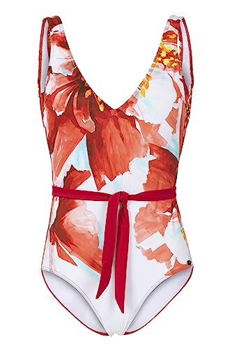 Fashy Damen Badeanzug mit Blumenmuster, weiß/rot- 38B von Fashy