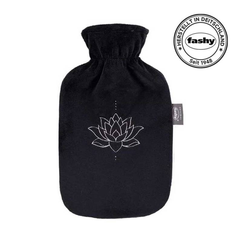 Fashy Wärmflasche Fashy Wärmflasche mit Flauschbezug und Glitzer Seerose schwarz 2 L von Fashy