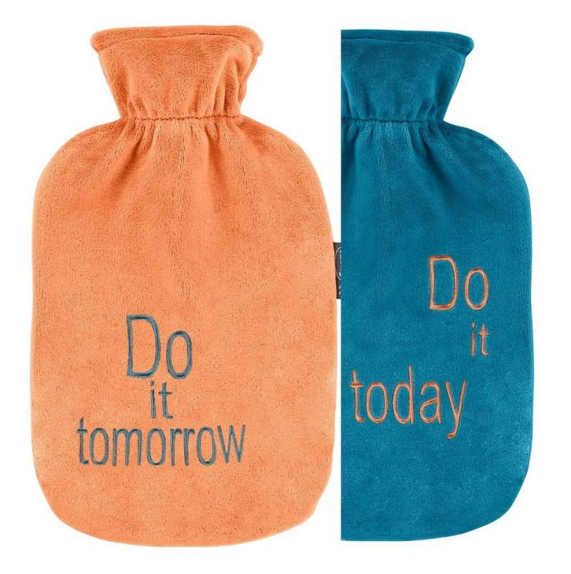 Fashy Wärmflasche Wärmflasche mit Bezug 2L Orange Türkis Do It Tomorrow Do It Today von Fashy
