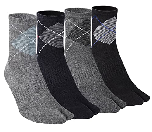 Tabi-Socken für Herren, Flip-Flop, geteilter Zehenbereich, große Zehen, Baumwolle, athletisch, 4er-Pack, 6er-Pack, 4 Farben B, Medium von Fasot