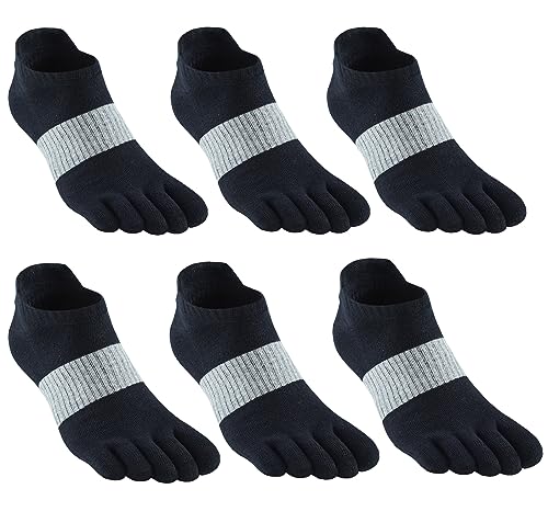 Herren-Zehensocken, zum Laufen, feuchtigkeitsableitend, niedriger Schnitt, kein Show, Finger, Baumwolle, athletisch, 6 Stück, 6 Schwarz E, Einheitsgröße von Fasot