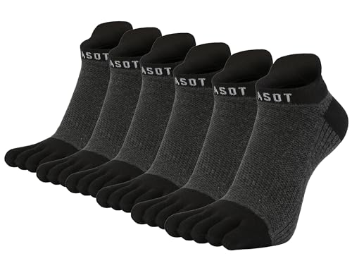 Herren Zehensocken No Show Low Cut Baumwolle Split Toe 5 Finger Athletic Wicking 4 Stück, 4 Schwarz, Einheitsgröße von Fasot