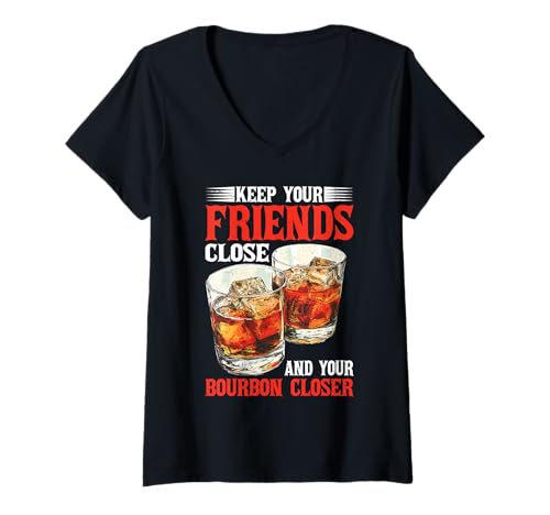 Damen Keep Your Friends Close and Your Bourbon Closer - T-Shirt mit V-Ausschnitt Damen Keep Your Friends Close and Your Bourbon Closer - T-Shirt mit V-Ausschnitt von Fass Bond Whisky Humor