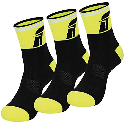 Fast Cycles -3er Pack atmungsaktive Sportsocken-Fahrradsocken-Sneakersocken-Laufsocken- für Damen und Herren. Für Mountainbiking, Spinning, Fitness, Tennis, Joggen und Laufen. Gelb/Schwarz 40-44 von Fast Cycles