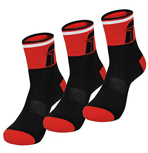 Fast Cycles -3er Pack atmungsaktive Sportsocken-Fahrradsocken-Sneakersocken-Laufsocken- für Damen und Herren. Für Mountainbiking, Spinning, Fitness, Tennis, Joggen und Laufen. Rot/Schwarz 40-44 von Fast Cycles