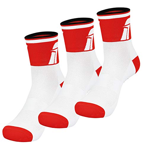 Fast Cycles -3er Pack atmungsaktive Sportsocken-Fahrradsocken-Sneakersocken-Laufsocken- für Damen und Herren. Für Mountainbiking, Spinning, Fitness, Tennis, Joggen und Laufen. Rot/Weiß 35-39 von Fast Cycles