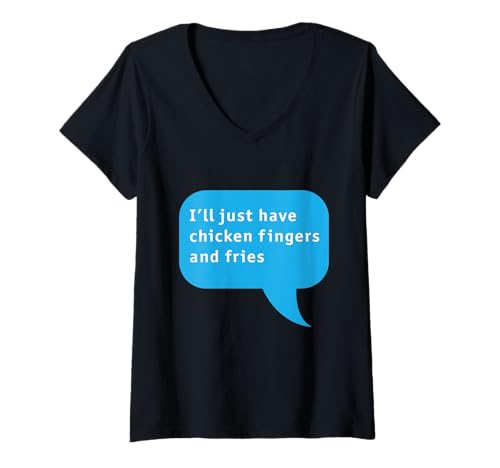 Damen Lustige Hühner-Finger-Tender und Pommes Frites Kinder-Mahlzeit Fast Food T-Shirt mit V-Ausschnitt Damen Lustige Hühner-Finger-Tender und Pommes Frites Kinder-Mahlzeit Fast Food T-Shirt mit V-Ausschnitt von Fast Food Fun Merch