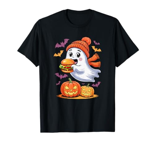 Cute Boo Ghost Eating Hamburger Halloween Food Lover Kids T-Shirt von Fast Food Halloween Costume
