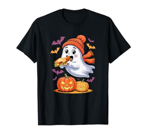 Cute Boo Ghost Eating Sandwich Halloween Food Lover Kids T-Shirt von Fast Food Halloween Costume