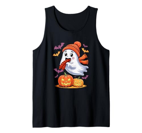 Cute Boo Ghost Eating Sausage Halloween Food Lover Kids Tank Top von Fast Food Halloween Costume