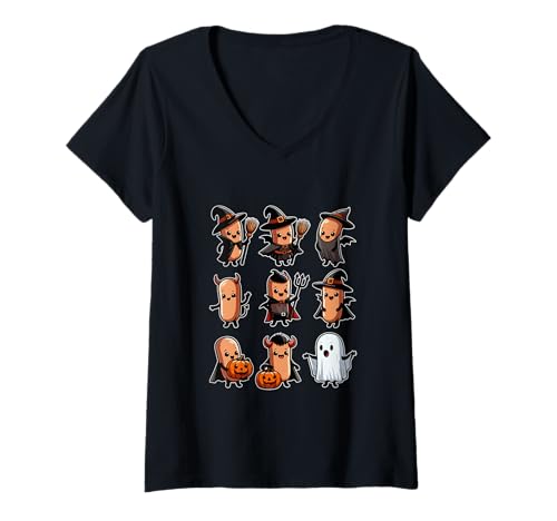 Damen Gruppenwürste Cosplay Hexe Boo Geister Halloween Essen T-Shirt mit V-Ausschnitt von Fast Food Halloween Costume