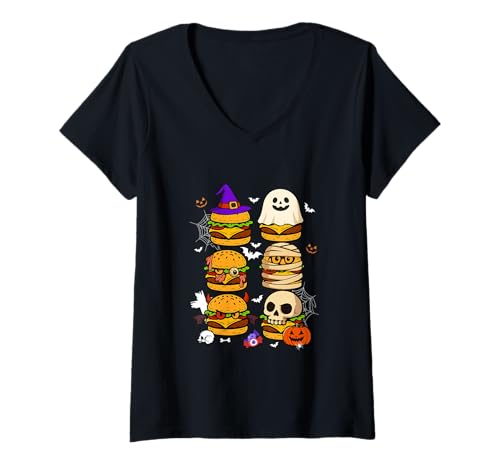 Damen Horror Cheeseburgers Collection Boo Witch Zombie Halloween T-Shirt mit V-Ausschnitt Damen Horror Cheeseburgers Collection Boo Witch Zombie Halloween T-Shirt mit V-Ausschnitt von Fast Food Halloween Costume