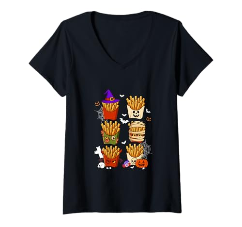 Damen Horror French Fries Collection Boo Witch Zombie Halloween T-Shirt mit V-Ausschnitt Damen Horror French Fries Collection Boo Witch Zombie Halloween T-Shirt mit V-Ausschnitt von Fast Food Halloween Costume