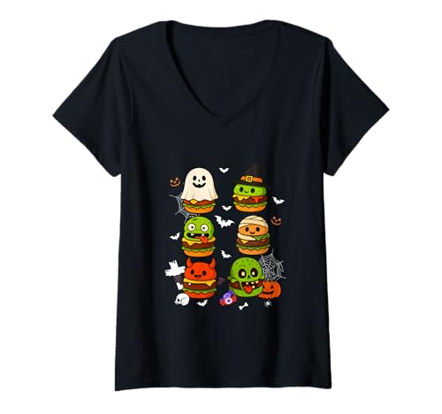 Damen Horror Hamburgers Collection Boo Witch Zombie Halloween T-Shirt mit V-Ausschnitt Damen Horror Hamburgers Collection Boo Witch Zombie Halloween T-Shirt mit V-Ausschnitt von Fast Food Halloween Costume