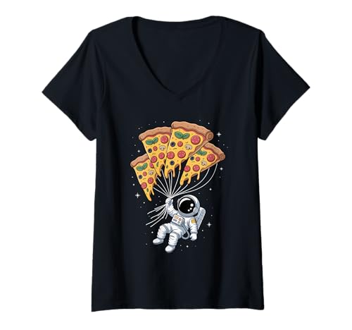 Damen Astronaut Schwebend Pizzastück Pizzen T-Shirt mit V-Ausschnitt Damen Astronaut Schwebend Pizzastück Pizzen T-Shirt mit V-Ausschnitt von Fast Food Pizzas Pizza Lover Gifts