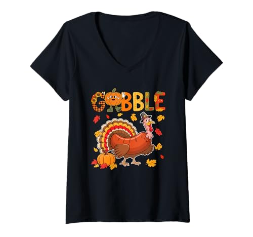 Damen Gobble Thanksgiving Turkey As Sausage Matching Food Lover T-Shirt mit V-Ausschnitt Damen Gobble Thanksgiving Turkey As Sausage Matching Food Lover T-Shirt mit V-Ausschnitt von Fast Food Thanksgiving Costume