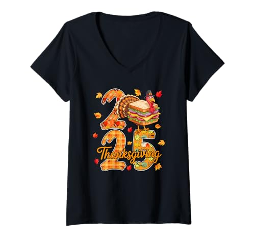 Damen Thanksgiving 2025 Niedlicher Truthahn als Sandwich-Food-Liebhaber Herbst T-Shirt mit V-Ausschnitt Damen Thanksgiving 2025 Niedlicher Truthahn als Sandwich-Food-Liebhaber Herbst T-Shirt mit V-Ausschnitt von Fast Food Thanksgiving Costume