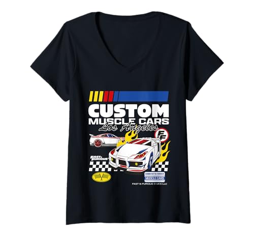 Damen Custom Muscle Cars Los Angeles Fast and Furious Film-Merch T-Shirt mit V-Ausschnitt Damen Custom Muscle Cars Los Angeles Fast and Furious Film-Merch T-Shirt mit V-Ausschnitt von Fast & Furious Movie