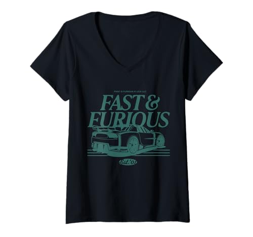 Damen Fast & Furious Film-Merch Est. 2001 T-Shirt mit V-Ausschnitt Damen Fast & Furious Film-Merch Est. 2001 T-Shirt mit V-Ausschnitt von Fast & Furious Movie