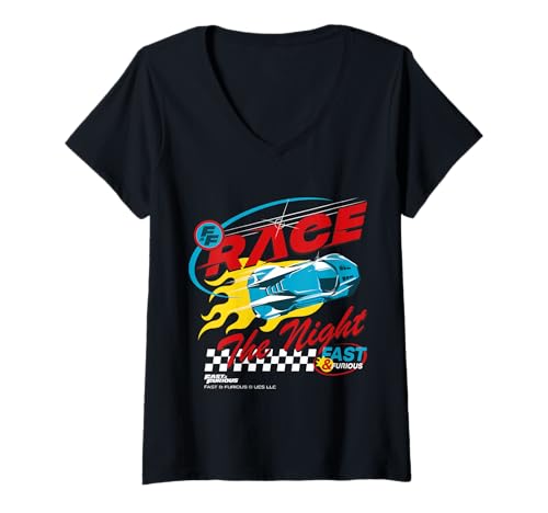 Damen Race The Night Fast & Furious Film-Merchandise T-Shirt mit V-Ausschnitt Damen Race The Night Fast & Furious Film-Merchandise T-Shirt mit V-Ausschnitt von Fast & Furious Movie