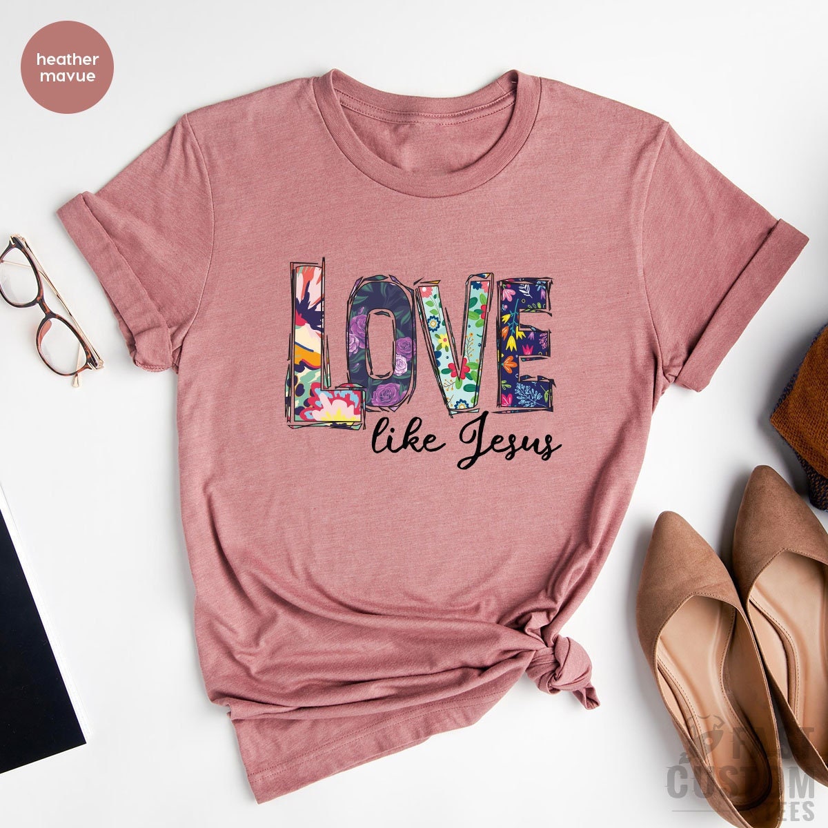 Liebe Wie Jesus Shirt, Christliches T-Shirt, T Religiöses Weihnachtsgeschenk, Blumen Shirts Für Frauen von FastCustomTees
