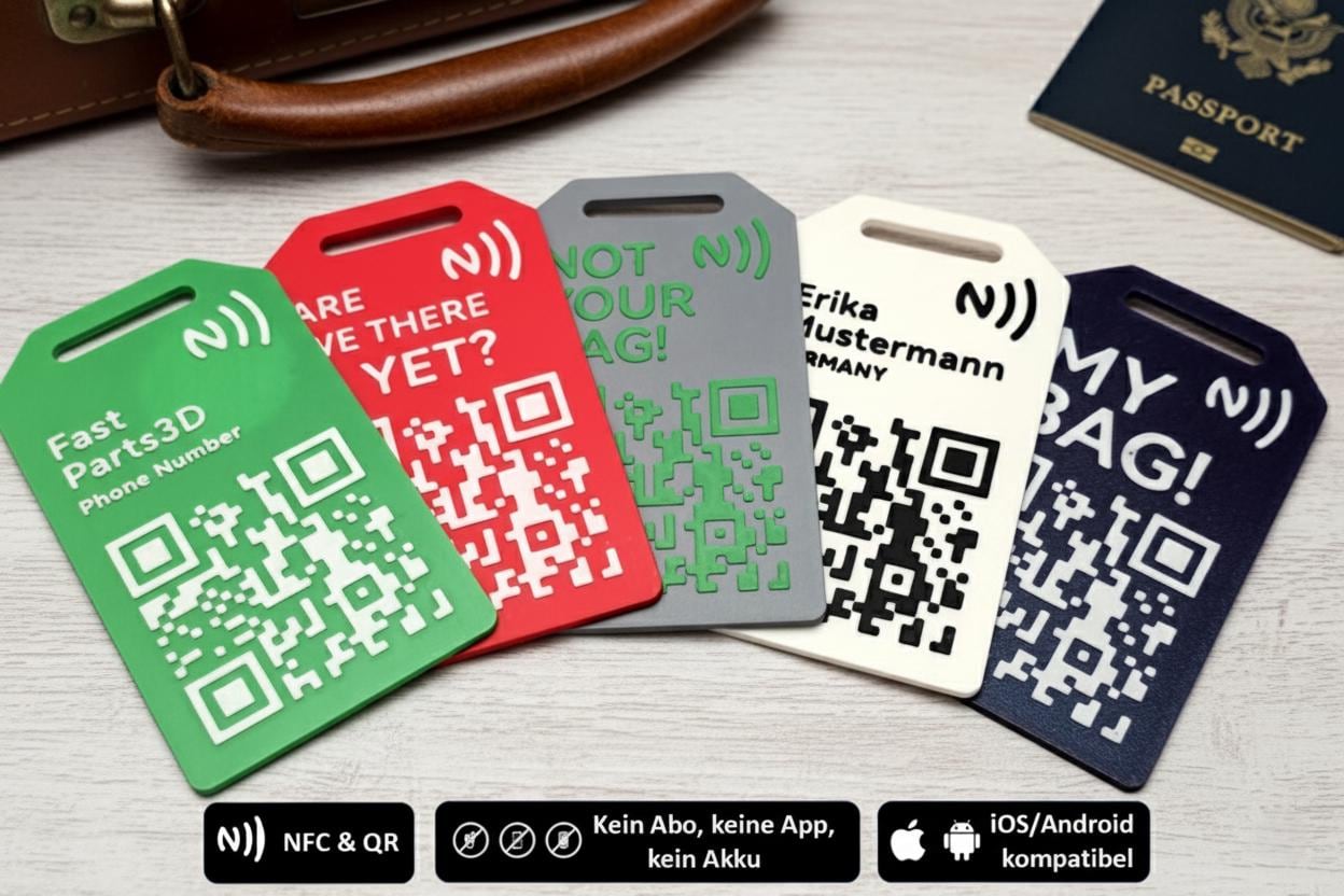 Nfc Qr Kofferanhänger - Personalisiert, Größe M | 3D-Druck, Text Luggage Tag Koffer/Tasche Nfc Qr Kofferanhänger - Personalisiert, Größe M | 3D-Druck, Text Luggage Tag Koffer/Tasche von FastParts3D