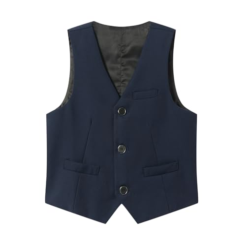 FastRockee Formelle Anzugweste für Jungen, einfarbig, 4 Knöpfe, verstellbarer Rückengurt, Kleid, Weste mit Taschen, 5T-16Y, Marineblau, 6 FastRockee Formelle Anzugweste für Jungen, einfarbig, 4 Knöpfe, verstellbarer Rückengurt, Kleid, Weste mit Taschen, 5T-16Y, Marineblau, 6 von FastRockee