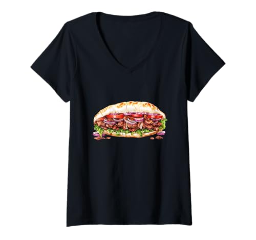 Damen Kebab Liebe - Döner mit Zwiebeln und Salat T-Shirt mit V-Ausschnitt Damen Kebab Liebe - Döner mit Zwiebeln und Salat T-Shirt mit V-Ausschnitt von Fastfood Illustrationen Designs