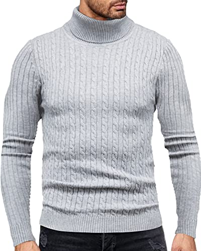 Fastkoala Herren Rollkragenpullover Pullover Basic Warm Jumpers Strickwaren Strickjacke Tops Regulär Slim Fit Grau M von Fastkoala