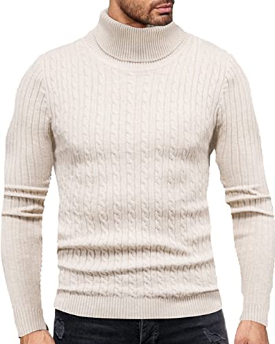 Fastkoala Herren Rollkragenpullover Pullover Basic Warm Jumpers Strickwaren Strickjacke Tops Regulär Slim Fit Khaki XXL von Fastkoala