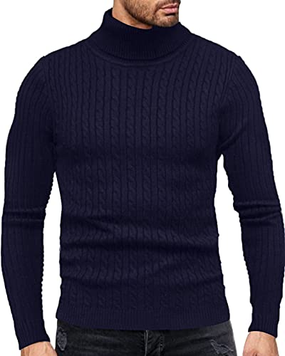 Fastkoala Herren Rollkragenpullover Pullover Basic Warm Jumpers Strickwaren Strickjacke Tops Regulär Slim Fit Marine XXL von Fastkoala