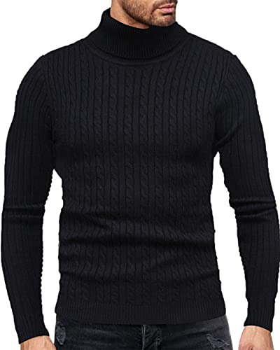 Fastkoala Herren Rollkragenpullover Pullover Basic Warm Jumpers Strickwaren Strickjacke Tops Regulär Slim Fit Schwarz XL von Fastkoala