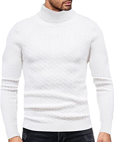 Fastkoala Herren Rollkragenpullover Pullover Basic Warm Jumpers Strickwaren Strickjacke Tops Regulär Slim Fit Weiß M von Fastkoala