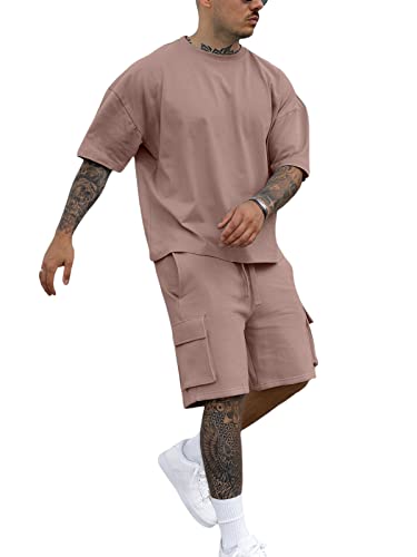 Fastkoala Herren Trainingsanzug Outfit Set Zweiteiler Rundhal Anzüge Sommer Oberteile & Kurze Jogginganzüge 2 Teiler Braun L von Fastkoala