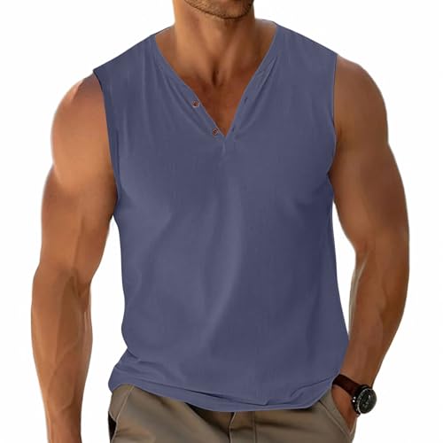 Herren Tank Tops Basic Unterhemd Ärmellos T-Shirts Henley Shirt Lässig Baumwolle Knopf Leichtes Weich Stretch Dunkelgrau XL von Fastkoala
