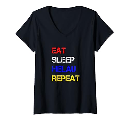 Damen Eat Sleep Helau Repeat | Fastnacht Mainz Party Feiern T-Shirt mit V-Ausschnitt Damen Eat Sleep Helau Repeat | Fastnacht Mainz Party Feiern T-Shirt mit V-Ausschnitt von Fastnacht Fasching Fassenacht