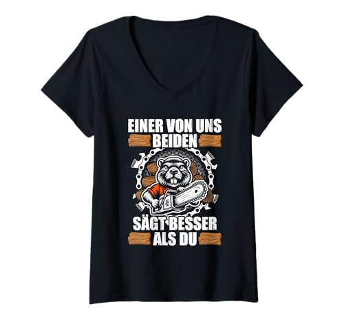 Damen Einer von Uns beiden Kettensäge Forstwirt Holz Machen T-Shirt mit V-Ausschnitt Damen Einer von Uns beiden Kettensäge Forstwirt Holz Machen T-Shirt mit V-Ausschnitt von Faszination Holz