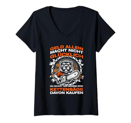 Damen Geld allein Holz Machen Holzfäller Waldarbeiter T-Shirt mit V-Ausschnitt Damen Geld allein Holz Machen Holzfäller Waldarbeiter T-Shirt mit V-Ausschnitt von Faszination Holz