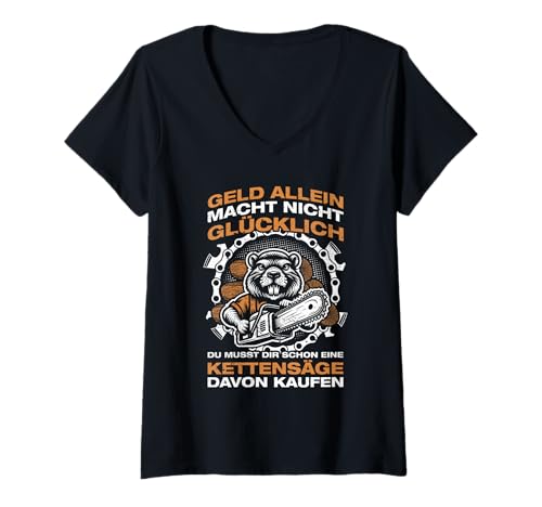 Damen Geld allein Holz Machen Holzfäller Waldarbeiter T-Shirt mit V-Ausschnitt Damen Geld allein Holz Machen Holzfäller Waldarbeiter T-Shirt mit V-Ausschnitt von Faszination Holz