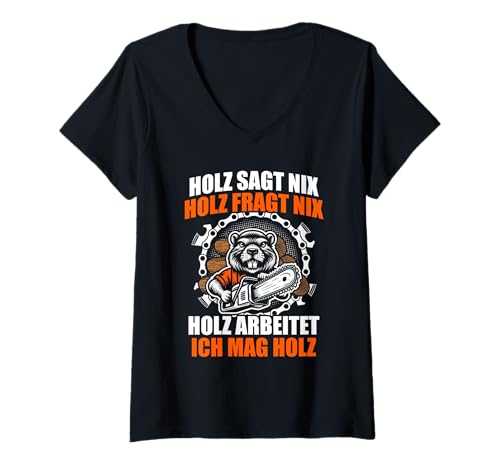Damen Ich mag Holz Forstwirt Holzfäller Waldarbeiter Holz Machen T-Shirt mit V-Ausschnitt Damen Ich mag Holz Forstwirt Holzfäller Waldarbeiter Holz Machen T-Shirt mit V-Ausschnitt von Faszination Holz