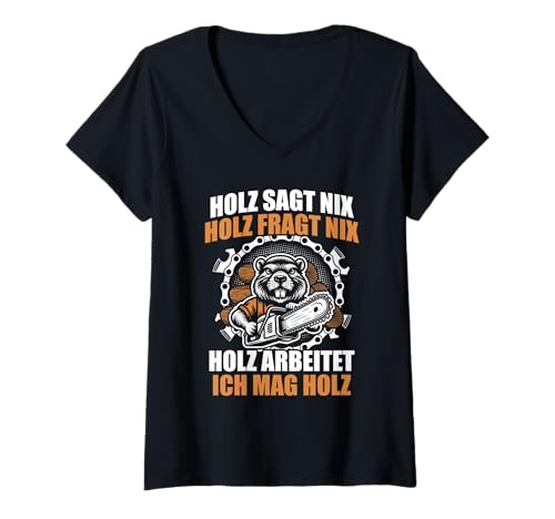 Damen Ich mag Holz Forstwirt Holzfäller Waldarbeiter Holz Machen T-Shirt mit V-Ausschnitt Damen Ich mag Holz Forstwirt Holzfäller Waldarbeiter Holz Machen T-Shirt mit V-Ausschnitt von Faszination Holz