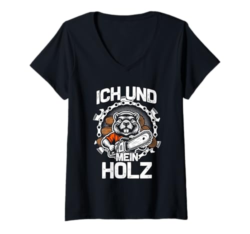 Damen Ich und Mein Holz Holzfäller Waldarbeiter Kettensäge Holz T-Shirt mit V-Ausschnitt Damen Ich und Mein Holz Holzfäller Waldarbeiter Kettensäge Holz T-Shirt mit V-Ausschnitt von Faszination Holz