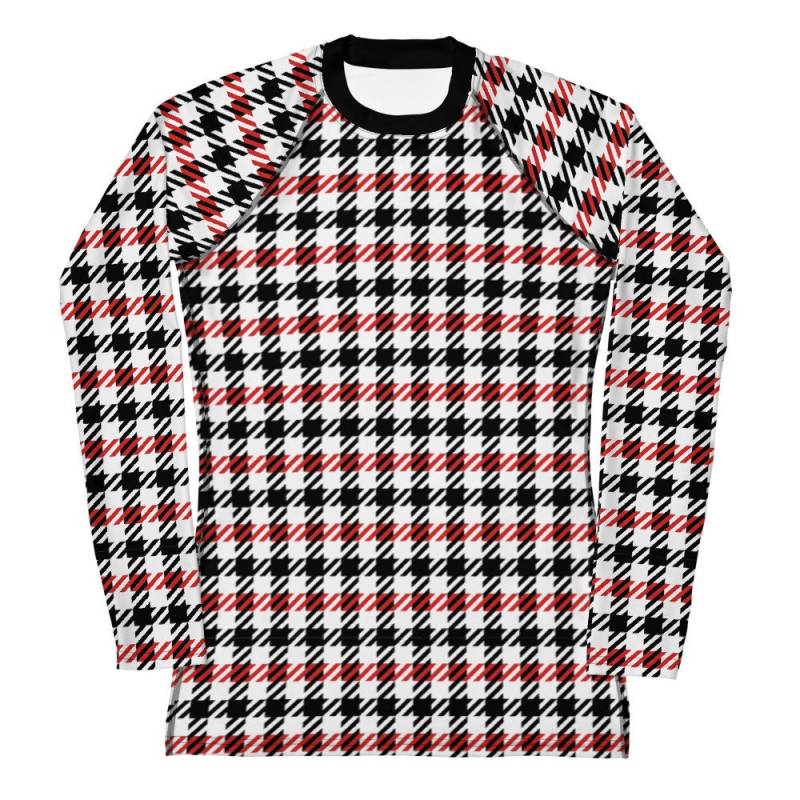 Home Is Where The Houndstooth Rash Guard - Fat Cat Rot Schwarzer Houndstooth Karo Tartan Schwimmshirt von FatCatProductionsCo